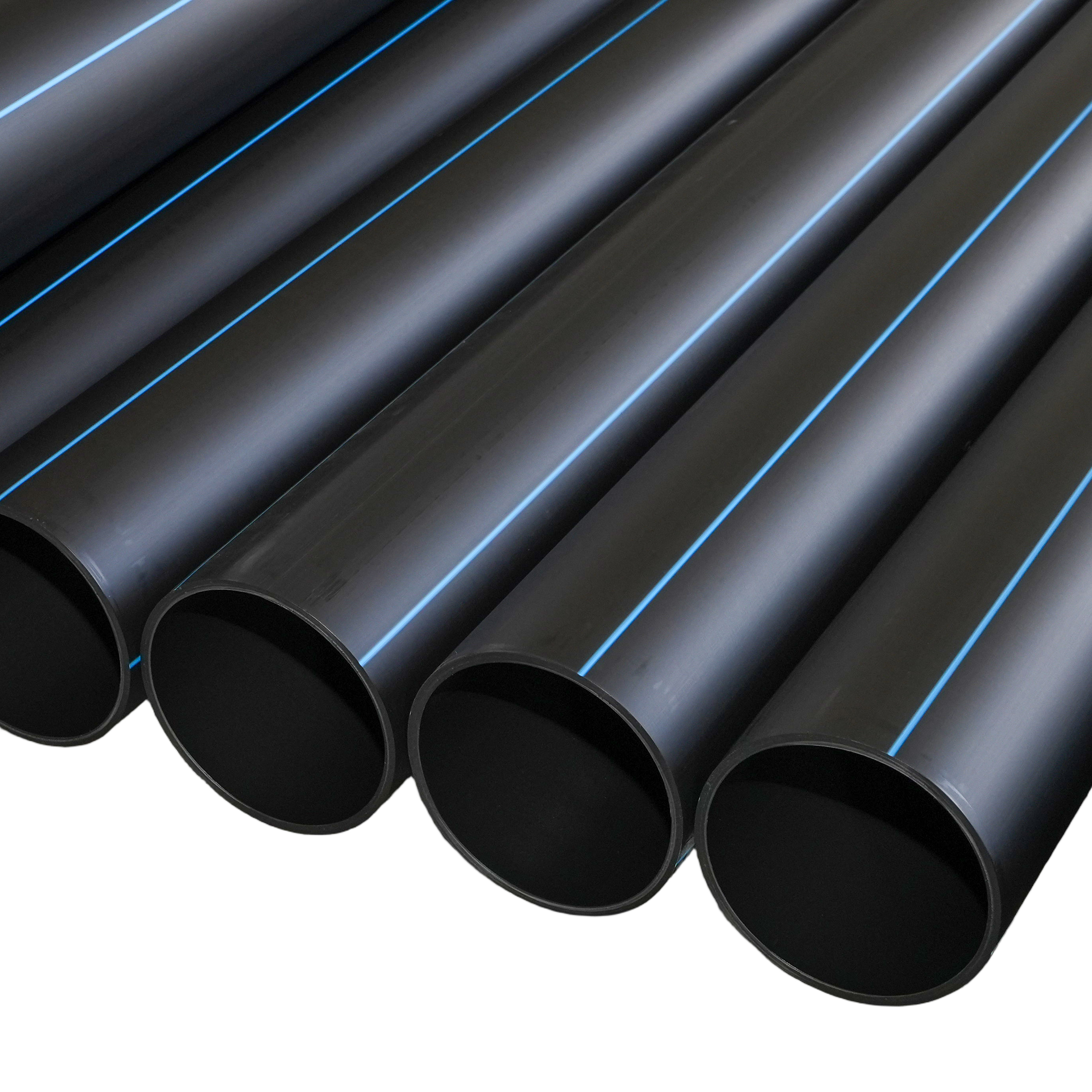 CE Certified PE Water Pipe with smooth inner wall and blue stripes for drinking water supply